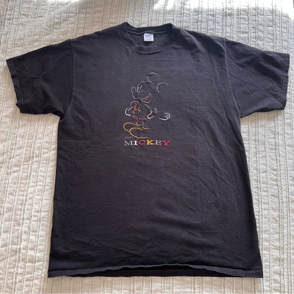 Vintage Mickey Mouse Disney Embroidered Black T-shirt Made in USA Vela Sheen